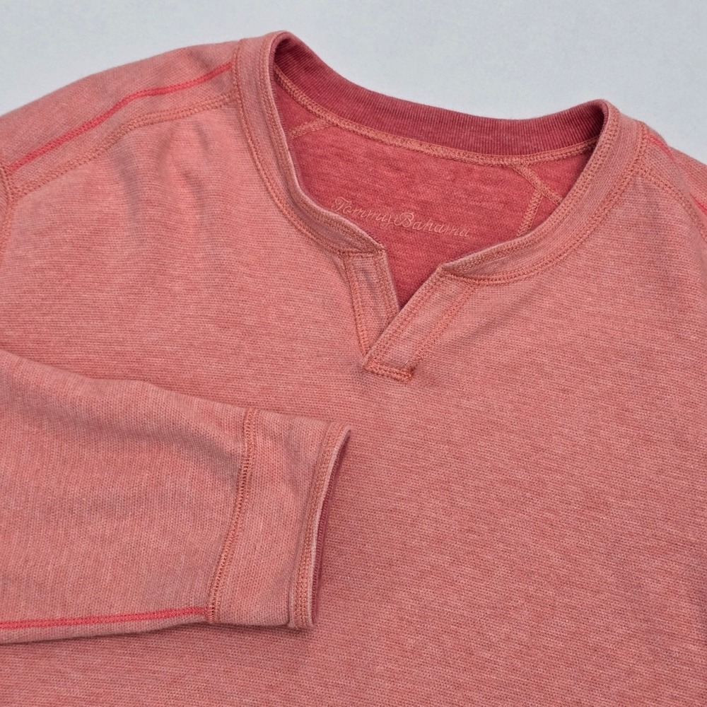 Tommy Bahama Mens Coral Pink Heathered Split Neck Sweatshirt Pullover Large